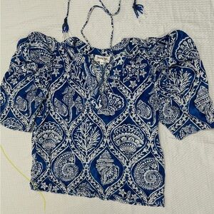 Women’s Panama Jack Blue Paisley Puffed Sleeved Peasant Top XS